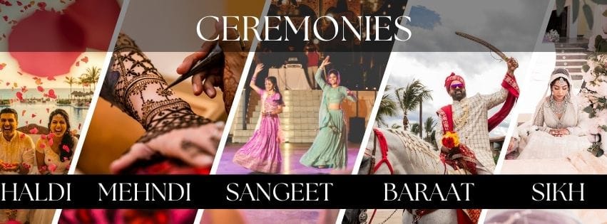 indu wedding in cancun haldi ceremony, baraat, sangeet, mehndi sick ceremony